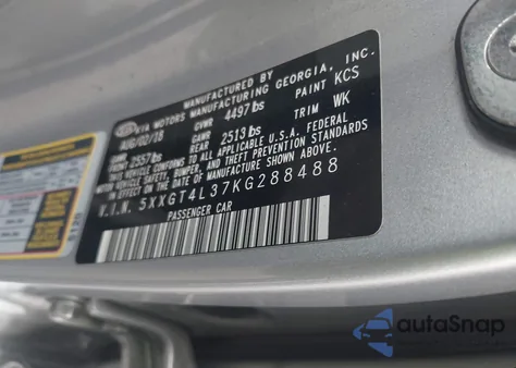 2019 Kia Optima Lx from USA, damaged, VIN 5XXGT4L37KG288488